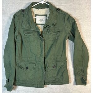 Kirra Military Style Sherpa Lined Jacket Olive Green Utility Cargo Size Medium
